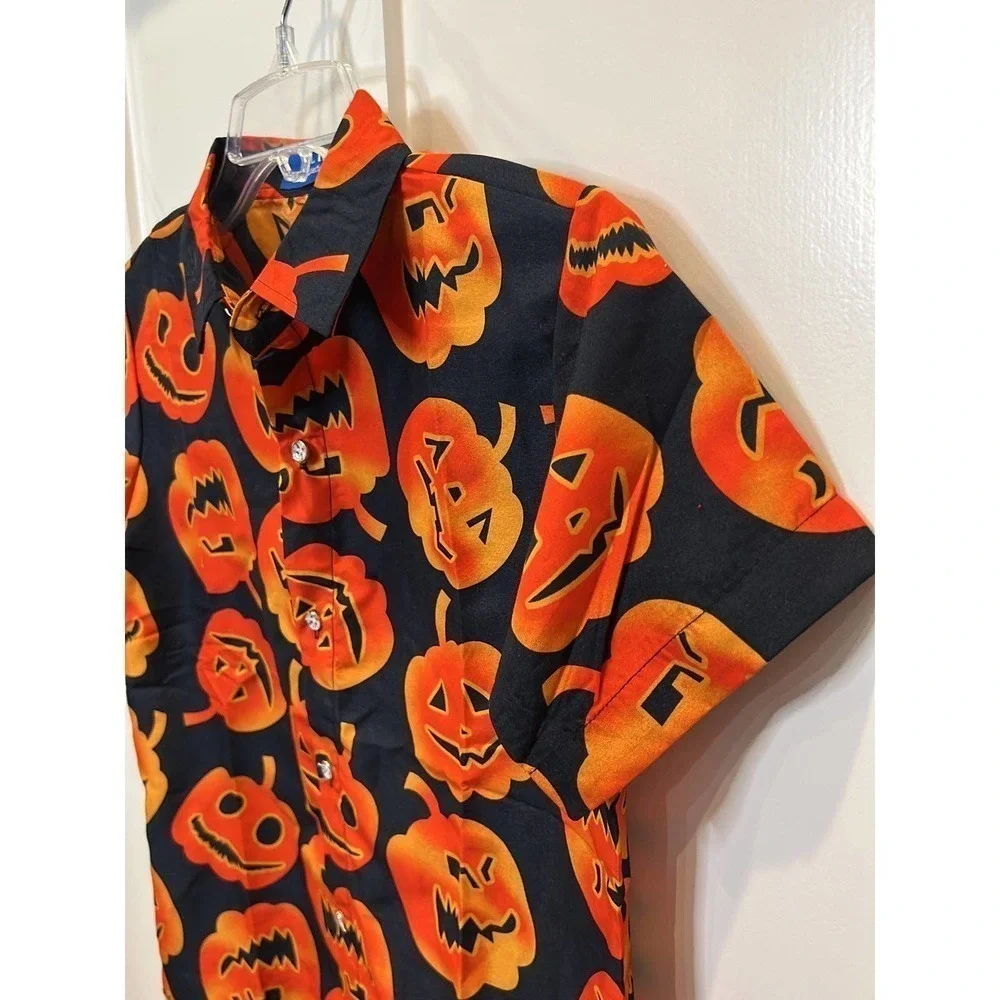 Pumpkin Halloween‎ Bowling Shirt Boys Youth Medium Orange Pumpkins